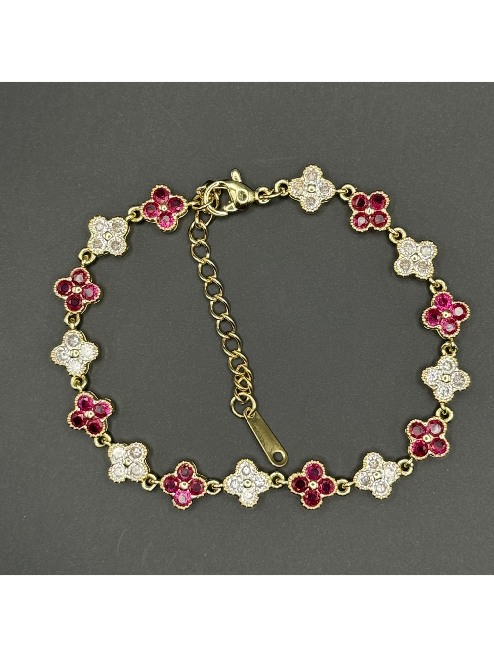 candy+clover Ruby Red & Crystal Clover Gold Bracelet